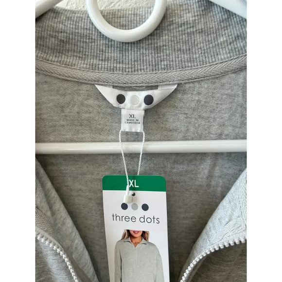 Three Dots Quarter Front Zip Pullover Collared Long Sleeve Gray Sweater Size XL - Picture 4 of 9